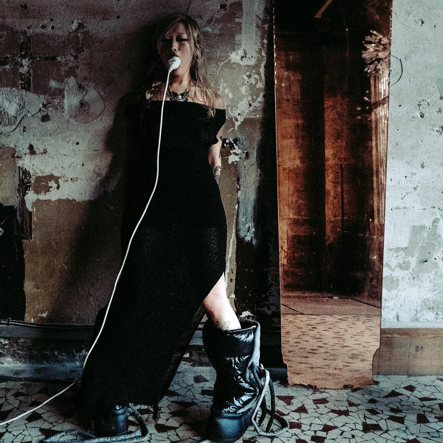 Full-length campaign look with Low Temperatures jewellery