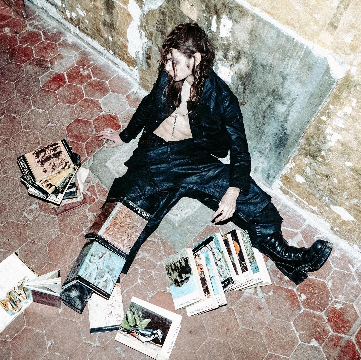 Campaign styling with silver jewellery and printed imagery